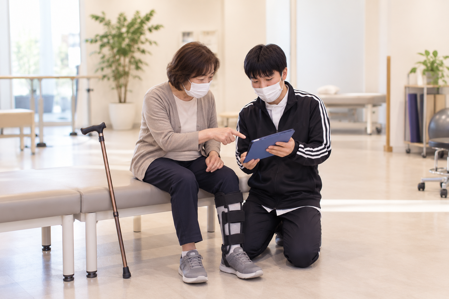 リハビリについて療法士と一緒に相談するイメージ
